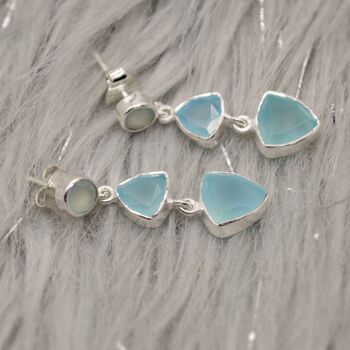 Aqua Chalcedony Multi Shape Stone 925 Silver Earrings, 2 of 8