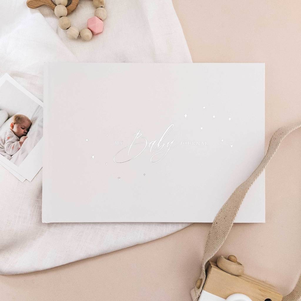 Seconds Sale Baby Memory Book White With Silver Foil By Blush And Gold