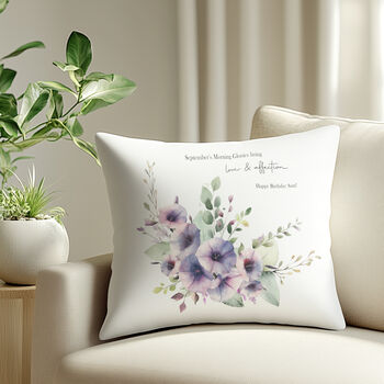Personalised Watercolour Birth Month Flower Cushion, 4 of 10