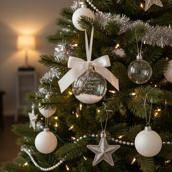 Round Glass Feathers Appear Memorial Christmas Tree Bauble, 5 of 8