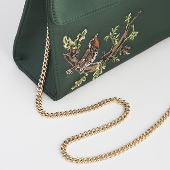 Robin Love Embroidered Green Satin Tote, 6 of 7