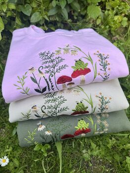 Whimsical Frogs And Toadstools Embroidered Sweatshirt, 2 of 7