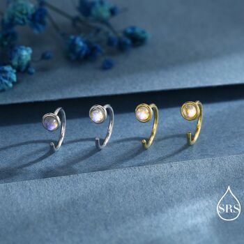Moonstone Open Huggie Hoop Earrings In Sterling Silver, 4 of 12