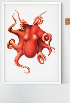 Framed Red Octopus Print, 2 of 2