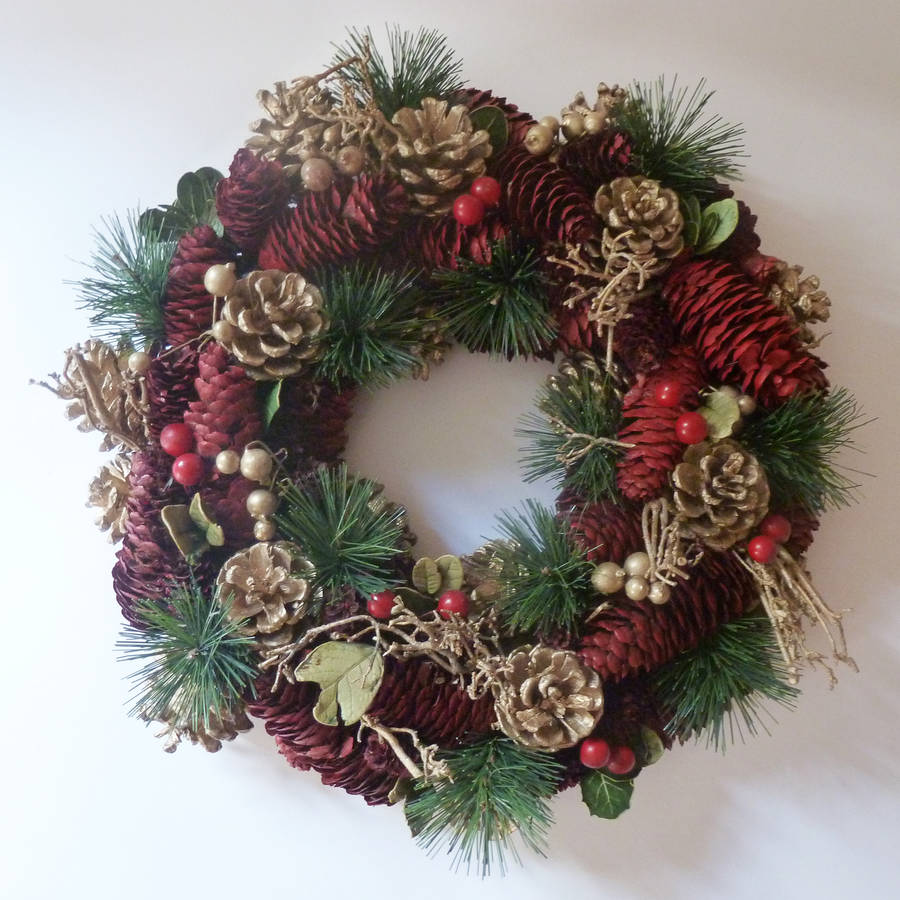 Red And Gold Christmas Wreath By Country Heart | notonthehighstreet.com
