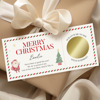 Personalised Christmas Scratch To Reveal Gift Voucher: Santa And Christmas Tree, 4 of 8