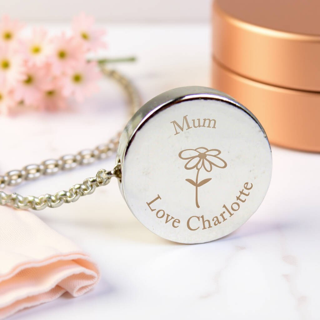 Personalised Silver Tone Flower Disc Necklace, 1 of 5