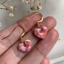 Small Speckled Pink Dainty Ceramic Heart Earrings, thumbnail 4 of 7