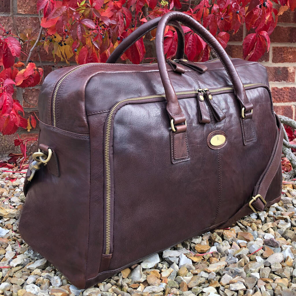 large brown leather holdall