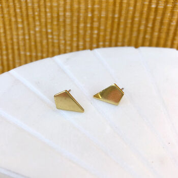 Tiny Minimal Brass Shape Gold Stud Earrings, 4 of 5