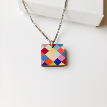 Choice Wooden Square Necklace Colourful Gift, 4 of 9