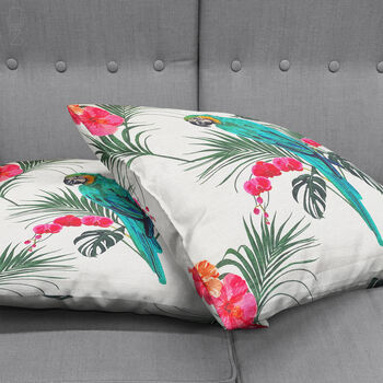Parrot Cushion Cover With Tropical Leaves And Flowers, 4 of 7