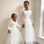 Long Sleeve Lace Flower Girl Dress – Heart Back Tulle Dress For Communion And Christening, thumbnail 6 of 12