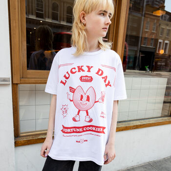 Lucky Day Fortune Cookies Unisex White T Shirt, 3 of 4