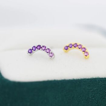 Ombre Amethyst Purple Cz Curved Bar Stud Earrings, 5 of 11