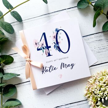 40th Birthday Card For Her, Navy With Pearls, 3 of 6