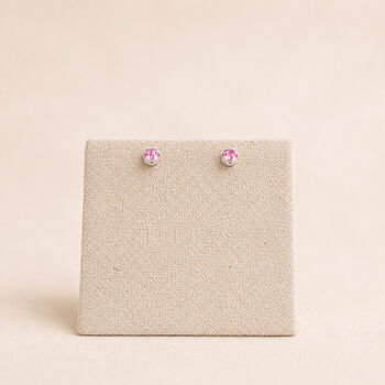 3mm Sterling Silver Tourmaline Pink Crystal Stud Earrings, 3 of 5