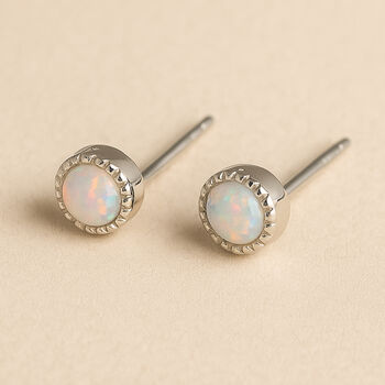 Sterling Silver White Opal Textured Stud Earrings, 8 of 8