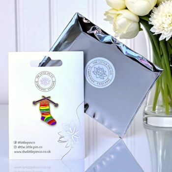 Knitting Handmade Colourful Rainbow Sock Enamel Pin, 2 of 8