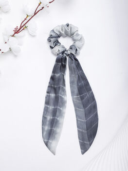 100% Silk Scarf Scrunchie Tie And Dye Greys, 2 of 2