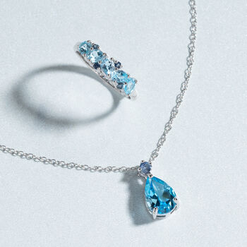 Blue Sapphire And Blue Topaz Pear Cut Half Eternity Band In Sterling Silver And Gold Vermeil, 4 of 11