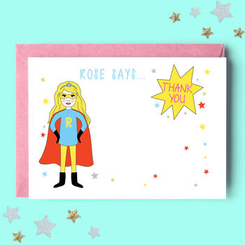 Superhero Girl Personalised Thank You Note Cards, 2 of 4