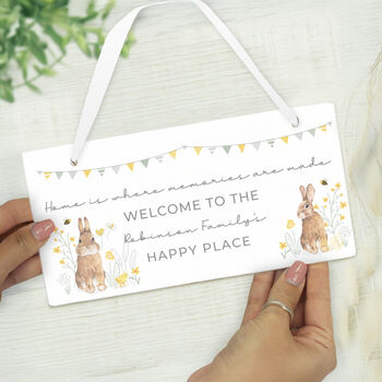 Personalised Spring Bunny Wooden Sign, 2 of 6
