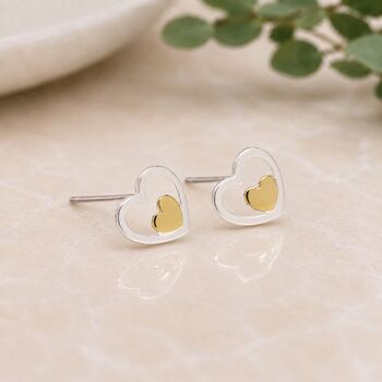 Sterling Silver Double Heart Stud Earrings, 2 of 7