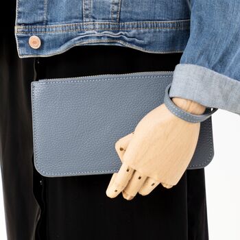 Soft Denim Blue Leather Personalised Clutch Purse, 2 of 11