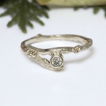 Diamond Organic Twig Solid Gold Engagement And Wedding Ring Set, 3 of 10