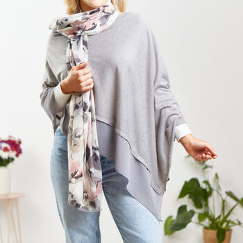 Fossil Grey Poncho And Flower Sketch Scarf Set, 3 of 5