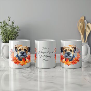 Personalised Dog Mug Border Terrier Blue And Tan In An Autumn Wreath, 2 of 2