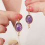 Amethyst Oval Drop Gold Plated Earrings, thumbnail 4 of 12