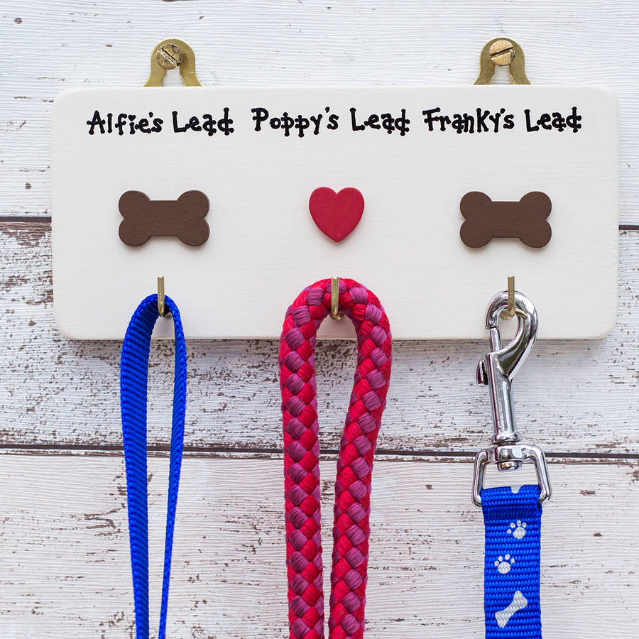 Personalised Dog Lead Hanger/Holder For Three Dogs By Siop Gardd