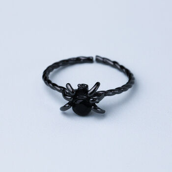 Sterling Silver Black Crystal Spider Adjustable Ring, 4 of 7