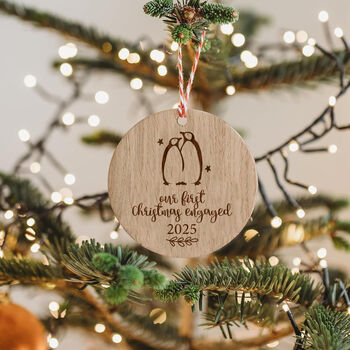 First Christmas Engaged Wooden Tree Bauble, 6 of 6