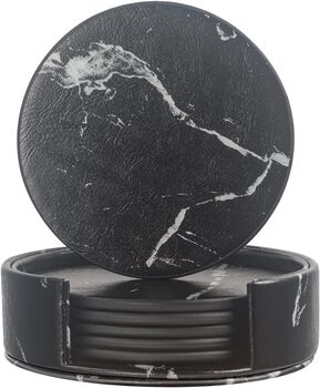 Six Pieces Marble Black Coasters For Drinks, 3 of 6