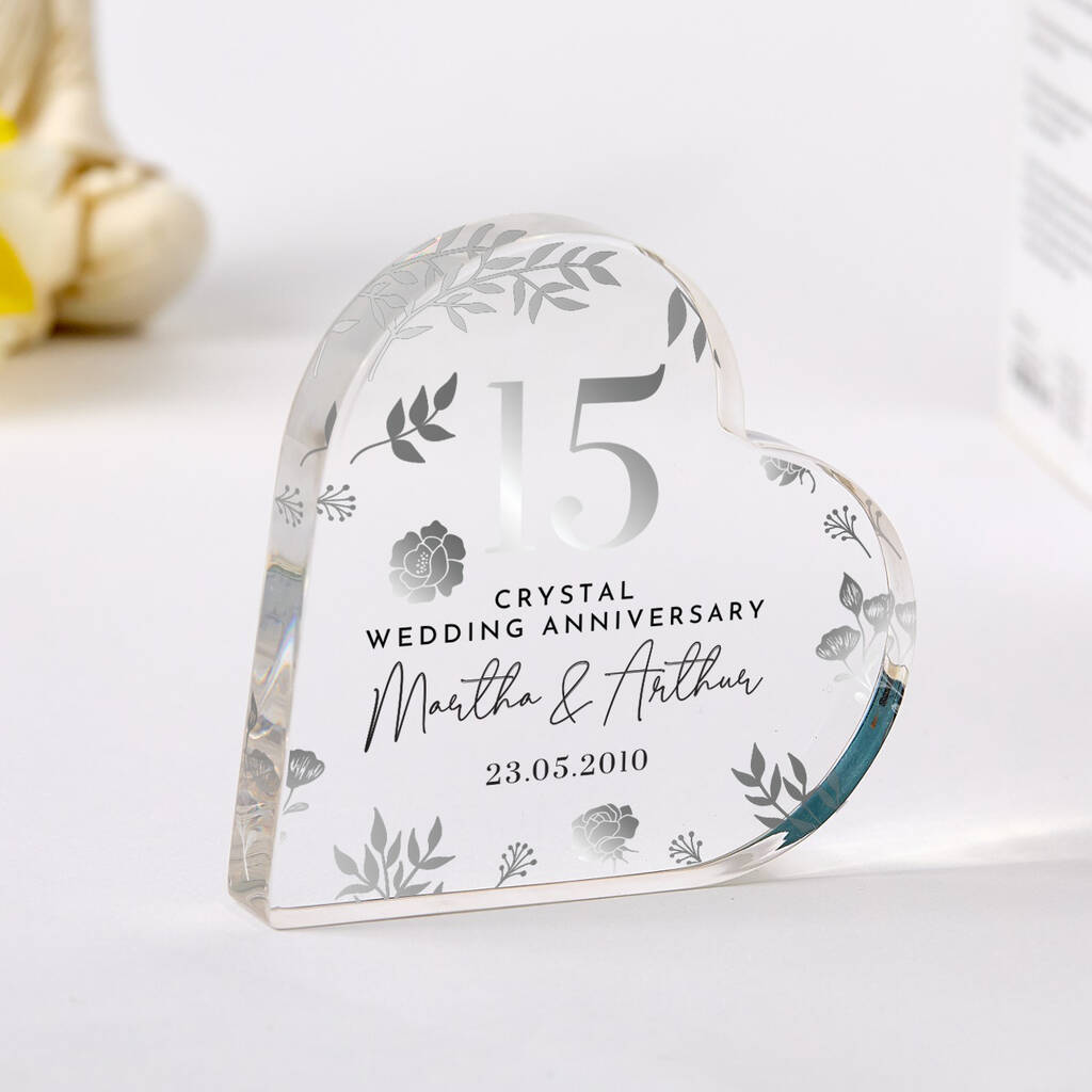 Personalised 15th Wedding Anniversary Gift – Crystal Heart Plaque, 1 of 3