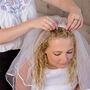 White Floral Bride Headband With Detachable Veil, thumbnail 3 of 9
