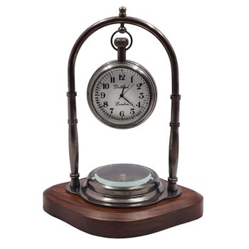 Personalised Bronze 19th Anniversary Desk Clock With Compass, 4 of 11