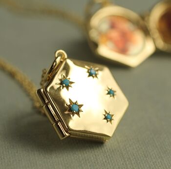 Turquoise Hexagon Locket Necklace, 8 of 8