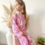 Girls Pink Dinosaur Cotton Pyjama Set Long, thumbnail 3 of 6