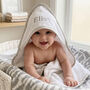 Personalised White Hooded Baby Towel With Grey Trim, thumbnail 3 of 11