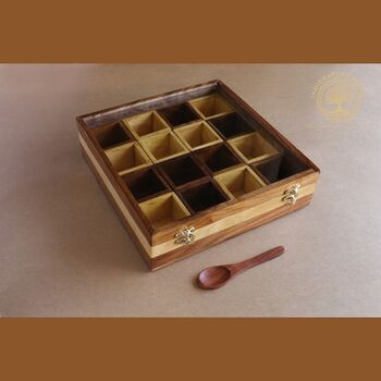Dual Tone Wooden Handmade Spice Box 16 Compartment, 6 of 6