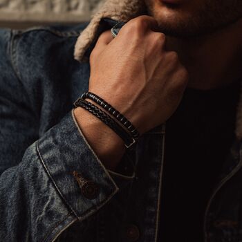 Men's Personalised Engraved Black Onyx And Silver Hematite Bracelet – Artisan Jewellery, 4 of 9