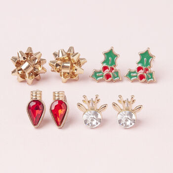 Bows And Lights Gold Plated Christmas Earring Set, 6 of 7