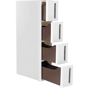 Narrow White And Brown Plastic Storage Drawers On Wheel, 4 of 9