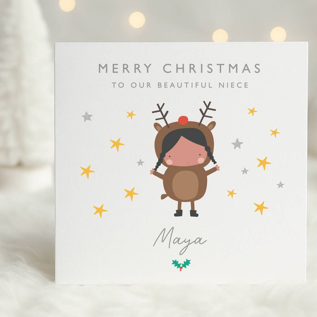 Funny Girl In A Reindeer Costume Card
