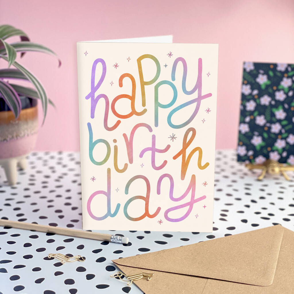 Happy Birthday Hand Lettering Gradient Card By Gabi & Gaby ...