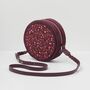 Magical Mushroom Embroidered Burgundy Velvet Circle Bag, thumbnail 2 of 7